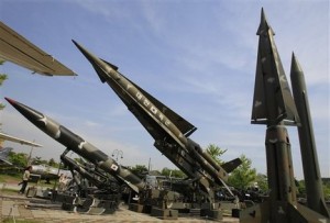 North Korea puts its scud missiles on display. (AP Photo/Lee Jin-man)