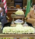 President Barack Obama and Saudi Arabia's King Salman meet at Erga Palace in Riyadh, Saudi Arabia, Wednesday, April 20, 2016. The president begins a six day trip to strategize with his counterparts in Saudi Arabia, England and Germany on a broad range of issues with efforts to rein in the Islamic State group being the common denominator in all three stops.