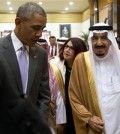 President Barack Obama and Saudi Arabia's King Salman walk together to a meeting at Erga Palace in Riyadh, Saudi Arabia, Wednesday, April 20, 2016. The president begins a six day trip to strategize with his counterparts in Saudi Arabia, England and Germany on a broad range of issues with efforts to rein in the Islamic State group being the common denominator in all three stops.