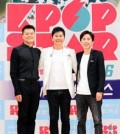 Producers Park Jin-young, Yang Hyun-suk and You Hee-yeol pose for photos at the press conference discussing their upcoming reality music competition show "K-pop Star 6" in southern Seoul on May 9, 2016. (Yonhap)