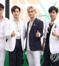 K-pop boy band EXO poses for the camera during a publicity event for its fourth album, "The War," at a hotel in Seoul on July 18, 2017. (Yonhap)