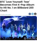 This photo captured from the Billboard website on May 28, 2018 reports BTS taking the top spot on the Billboard chart of the top 200 albums. (Yonhap)