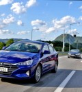 This photo provided by Hyundai Motor shows the facelifted Avante compact being driven at a media test-drive event near Seoul. (Yonhap)