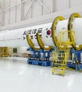 This photo provided by the Ministry of Science and ICT shows South Korea's homegrown single-stage rocket carrying a locally made 75-ton engine that will be used on the future Korea Space Launch Vehicle-2 (KSLV-2).