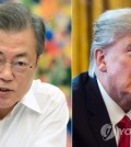 This compilation image shows South Korean President Moon Jae-in (L), in a photo provided by Cheong Wa Dae, and a file photo of U.S. President Donald Trump. (Yonhap)