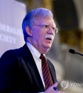 This AP photo shows U.S. National Security Adviser John Bolton speaking to the Federalist Society in Washington on Sept. 10, 2018. (Yonhap)