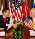 South Korean Defense Minister Jeong Kyeong-doo (L) and U.S. Defense Secretary James Mattis attend a joint press conference after their Security Consultative Meeting at the Pentagon on Oct. 31, 2018, in this photo provided by Seoul's defense ministry. (Yonhap)