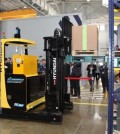 This photo shows Hyundai Construction Equipment Co.'s first autonomous forklift. (Yonhap)