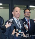 U.S. Assistant Secretary of State David Stilwell speaks to reporters upon arriving at Incheon International Airport, west of Seoul, on Nov. 5, 2019. (Yonhap)