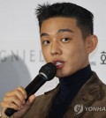 This file photo, taken Oct. 6, 2022, shows actor Yoo Ah-in speaking during a movie event in the southeastern city of Busan. (Yonhap)