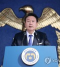 President Yoon Suk Yeol speaks at a graduation and commission ceremony of the Naval Academy in Jinhae, 312 kilometers southeast of Seoul, on March 10, 2023. (Pool photo) (Yonhap)