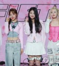 New K-pop girl group Fifty Fifty poses for the camera during a press conference held in Seoul on April 13, 2023. (Yonhap)