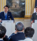 South Korean President Yoon Suk Yeol and French President Emmanuel Macron hold a joint press conference at Elysee Palace in Paris, France June 20, 2023. Christophe Petit Tesson/Pool via REUTERS