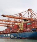 The HMM Tacoma vessel is being refueled with bio marine fuel at a port in the southeastern city of Busan on Sept. 15, 2023, in this photo provided by GS Caltex Corp. (PHOTO NOT FOR SALE) (Yonhap)