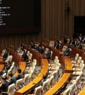 In this photo taken June 10, 2024, members of the main opposition Democratic Party and other opposition parties attend a vote to unilaterally select 11 parliamentary committee chiefs at the National Assembly in Yeouido, central Seoul, with the ruling People Power Party boycotting the move. (Yonhap)