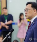 Kim Byoung-hwan, the nominee for the new head of the Financial Services Commission, answers questions from reporters on July 5, 2024, at his temporary office in Seoul, where he will prepare for a parliamentary confirmation hearing. (Yonhap)