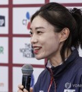 In this file photo from Aug. 4, 2024, South Korean shooter Kim Ye-ji speaks during a press conference for South Korean medalists at the Paris Olympics at Korea House in Paris. (Yonhap)