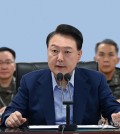 President Yoon Suk Yeol speaks during his visit to the military headquarters in the central city of Gyeryong, about 140 kilometers south of Seoul, on Aug. 9, 2024, in this photo provided by his office. (PHOTO NOT FOR SALE) (Yonhap)