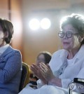 Lee Yong-soo (R), a South Korean victim of Japan's wartime military sexual slavery, attends a ceremony for the memorial day for victims of Japan's sexual enslavement, in Seoul on Aug. 14, 2024. (Yonhap)