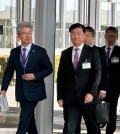 A high-level South Korean delegation, led by First Deputy Director of the National Intelligence Service Hong Jang-won (R), arrives at the North Atlantic Treaty Organization headquarters in Brussels on Oct. 28, 2024. (Yonhap)