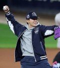 J-Hope, a member of the K-pop group BTS, throws out the ceremonial first pitch before Game 2 of the Korean Series between the Kia Tigers and the Samsung Lions at Gwangju-Kia Champions Field in Gwangju, 270 kilometers south of Seoul, on Oct. 23, 2024. (Yonhap)