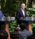 U.S. President Joe Biden holds a joint press conference with Japanese Prime Minister Fumio Kishida and South Korean President Yoon Suk Yeol during the trilateral summit at Camp David near Thurmont, Maryland, U.S., August 18, 2023. REUTERS/Jim Bourg