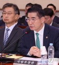 Defense Minister Kim Yong-hyun (R) attends a parliamentary committee meeting at the National Assembly in Seoul on Nov. 4, 2024. (Yonhap)