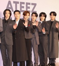 K-pop group Ateez poses for a photo during a press event at a hotel in Seoul on Nov. 14, 2024. (PHOTO NOT FOR SALE) (Yonhap)