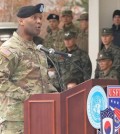 This image, captured from a livestreamed video of the U.S. Forces Korea's change of command ceremony held in Pyeongtaek, Gyeonggi Province, on Dec. 20, 2024, shows new Commander Gen. Xavier Brunson. (PHOTO NOT FOR SALE) (Yonhap)