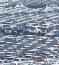 Cars wait to be exported at a port in Pyeongtaek, about 65 kilometers south of Seoul, on April 8, 2025. (Yonhap)